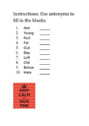 English Worksheet: antonyms