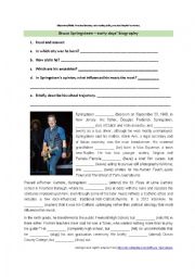 English Worksheet: Bruce Springsteen - early days biography; Simple Past