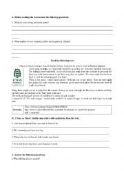 English Worksheet: a test about friendship/school/summer holidays