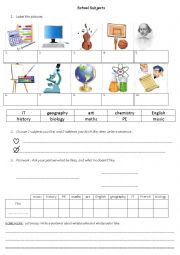 English Worksheet: school subjects