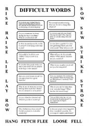 English Worksheet: Tricky verbs - speaking cards