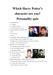 English Worksheet: Which Harry Potters character are you? Personality quiz 11