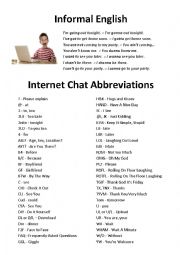 English Worksheet: chat abbreviations