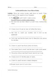 English Worksheet: Worksheet on modal verbs (have to/must)