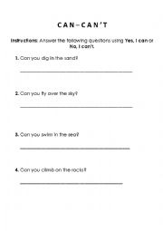 English Worksheet: can - cant