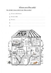 English Worksheet: Where are the cats?