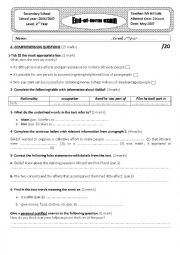 English Worksheet: end-of-term exam n03 2nd year