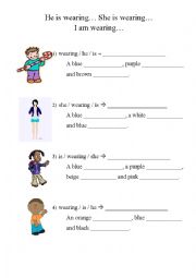 English Worksheet: I am wearing / He/she is wearing... 