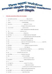 English Worksheet: Three tenses worksheet-present simple-present continous-past simple
