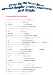 Three tenses worksheet-present simple-present continous-past simple