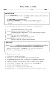 English Worksheet: Would, Used to, Be used to