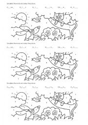English Worksheet: Complete the words and colour the picture