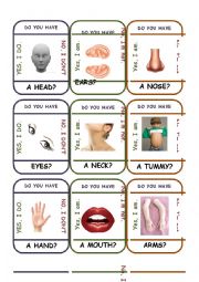 English Worksheet: Go Fish Game - Body Parts