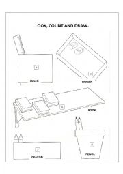 English Worksheet: School Objects - count and draw
