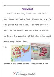 English Worksheet: Yellow Dust Reading