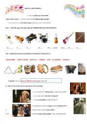 English Worksheet: MUSIC INSTRUMENTS MUSICAL CONCERTS
