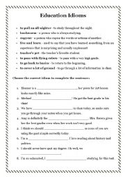 English Worksheet: Education Idioms