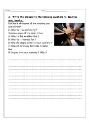 English Worksheet: Writing about My Home Country