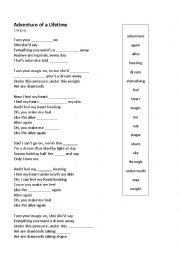 English Worksheet: Song - Adventure of a lifetime - Coldplay