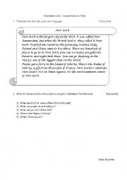 English Worksheet: new_york_translation_and_comprehension