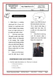 English Worksheet: end of term test 3 grade 7 Tunisian programme