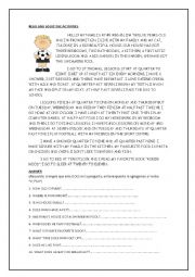 English Worksheet: READING COMPREHENSION AND ACTIVITIES