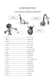 English Worksheet: Comparatives with Madagascar characters