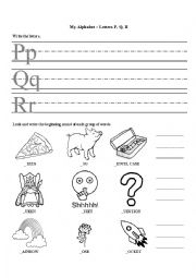 English Worksheet: My Alphabet - P, Q, R