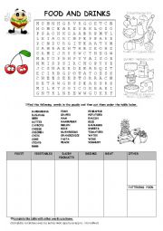 English Worksheet: food and drinks