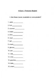 English Worksheet: countable and uncountable nouns