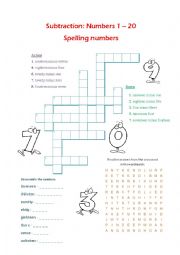 Subtraction 1-20. Numbers spelling