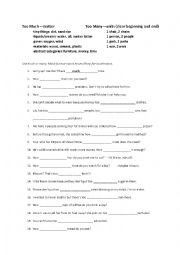 English Worksheet: Too Much or Too Many