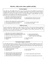 English Worksheet: Ethics, morals, skills and qualities
