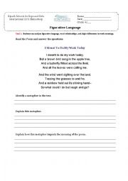English Worksheet: Figurative Language - Find a Metaphor in the Poem