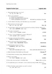 English Worksheet: English Pocket Quiz