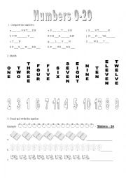 English Worksheet: Numbers 0-20