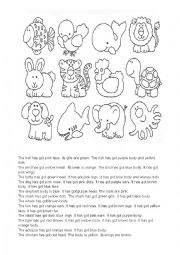 English Worksheet: Animals - read and colour