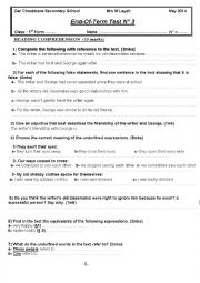 English Worksheet: end-of-term test n 3 