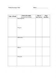 English Worksheet: Poetry Scavenger Hunt