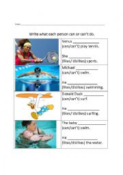 ESL Sports theme + verbs Can + like