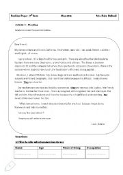 English Worksheet: Revision Paper Module 4 and 5 Grade 7 Tunisian program