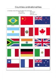 English Worksheet: countries and nationalities