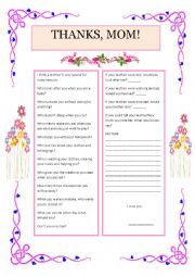 English Worksheet: a tribute for my mother