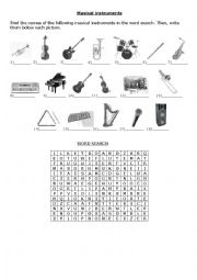 English Worksheet: Musical instruments