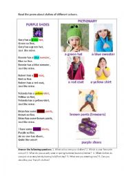 English Worksheet: PURPLE SHOES (a poem)