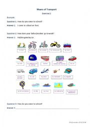 English Worksheet: Means of Transport_2_by car, on foot