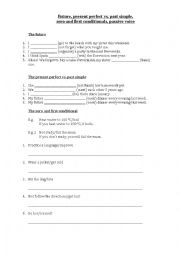 English Worksheet: Future, present perfect vs. past simple, zero and first conditionals, passive voice