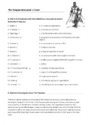 English Worksheet: The Knights Templar & Assassins Creed