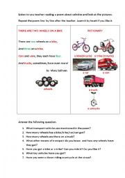 English Worksheet: THERE ARE TWO WHEELS (a poem)
