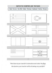 English Worksheet: Revising colours and flags of countries